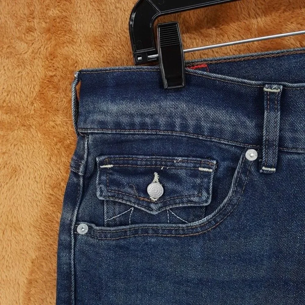 TRUE RELIGION Jeans Mens Size 34x34 Dark Wash RICKY Snap Flap Straight $159